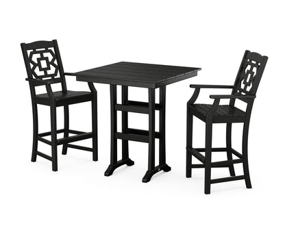 Martha Stewart by POLYWOOD® Chinoiserie 3-Piece Farmhouse Bar Set with Trestle Legs in Black