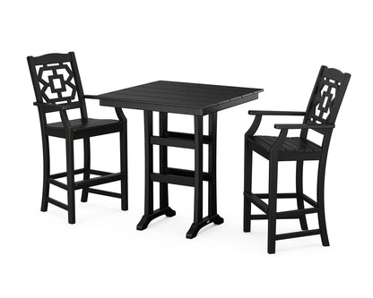 Chinoiserie 3-Piece Farmhouse Bar Set with Trestle Legs