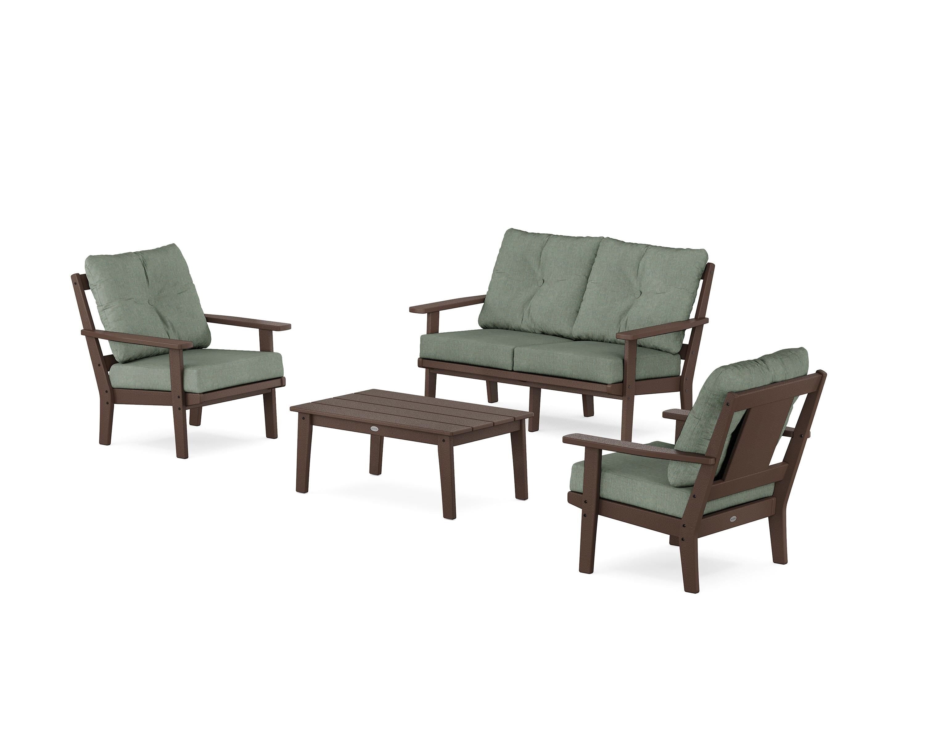 POLYWOOD® Prairie 4-Piece Deep Seating Set with Loveseat in Mahogany / Cast Sage