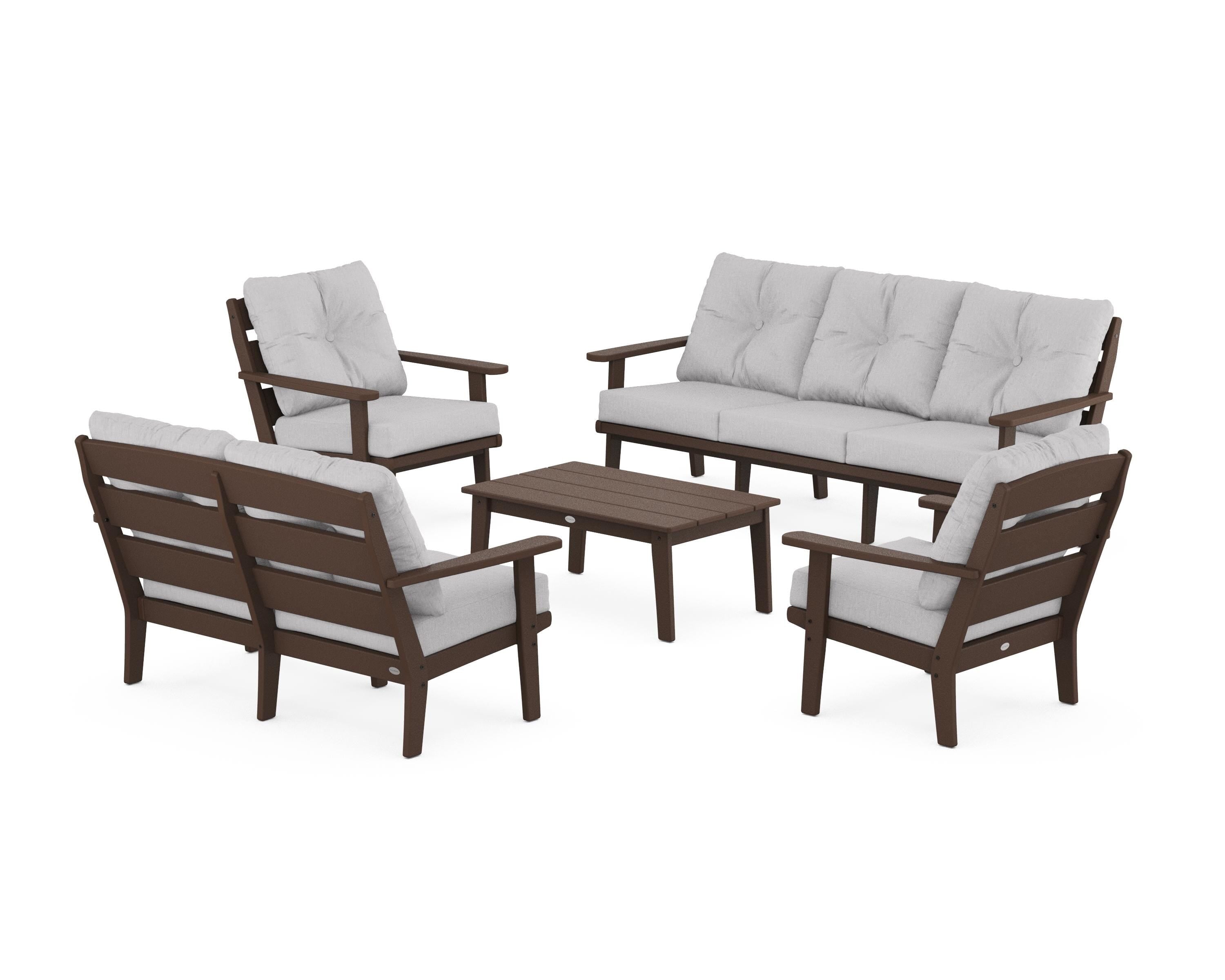 POLYWOOD® Lakeside 5-Piece Lounge Sofa Set in Mahogany / Granite