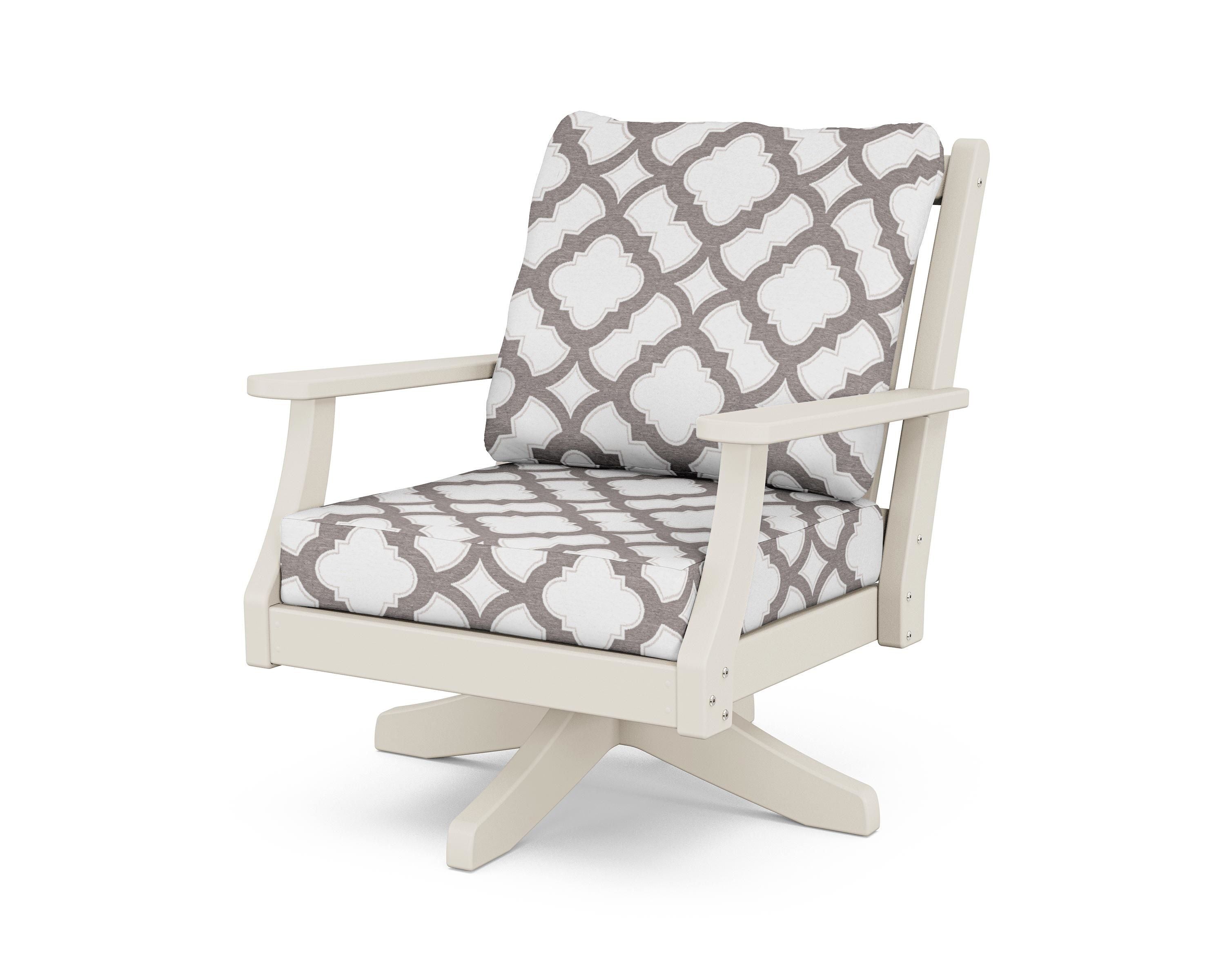Country Living Wovendale Deep Seating Swivel Chair in Sand / Trellis Grey Mist