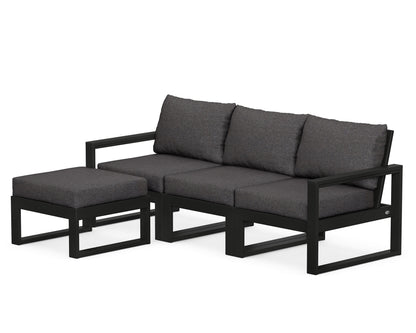 POLYWOOD® EDGE 4-Piece Modular Deep Seating Set with Ottoman in Black / Ash Charcoal