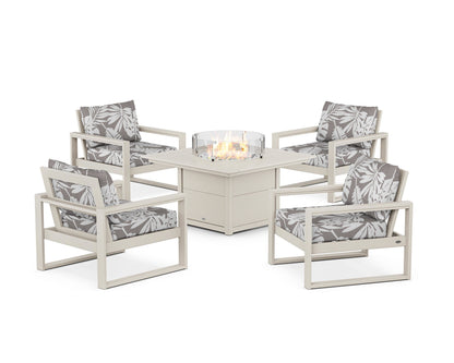 POLYWOOD® EDGE Sectional 5-Piece Deep Seating Set with Fire Pit Table in Sand / Leaf Grey Mist