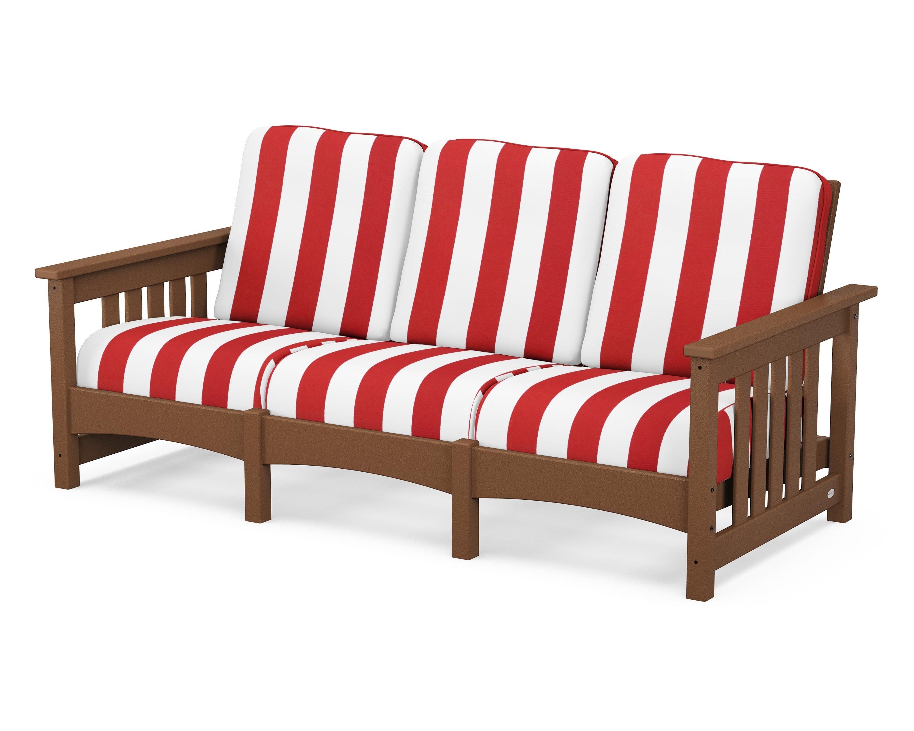 POLYWOOD® Club Mission Sofa in Teak / Cabana Stripe Crimson