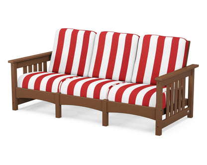 POLYWOOD® Club Mission Sofa in Teak / Cabana Stripe Crimson