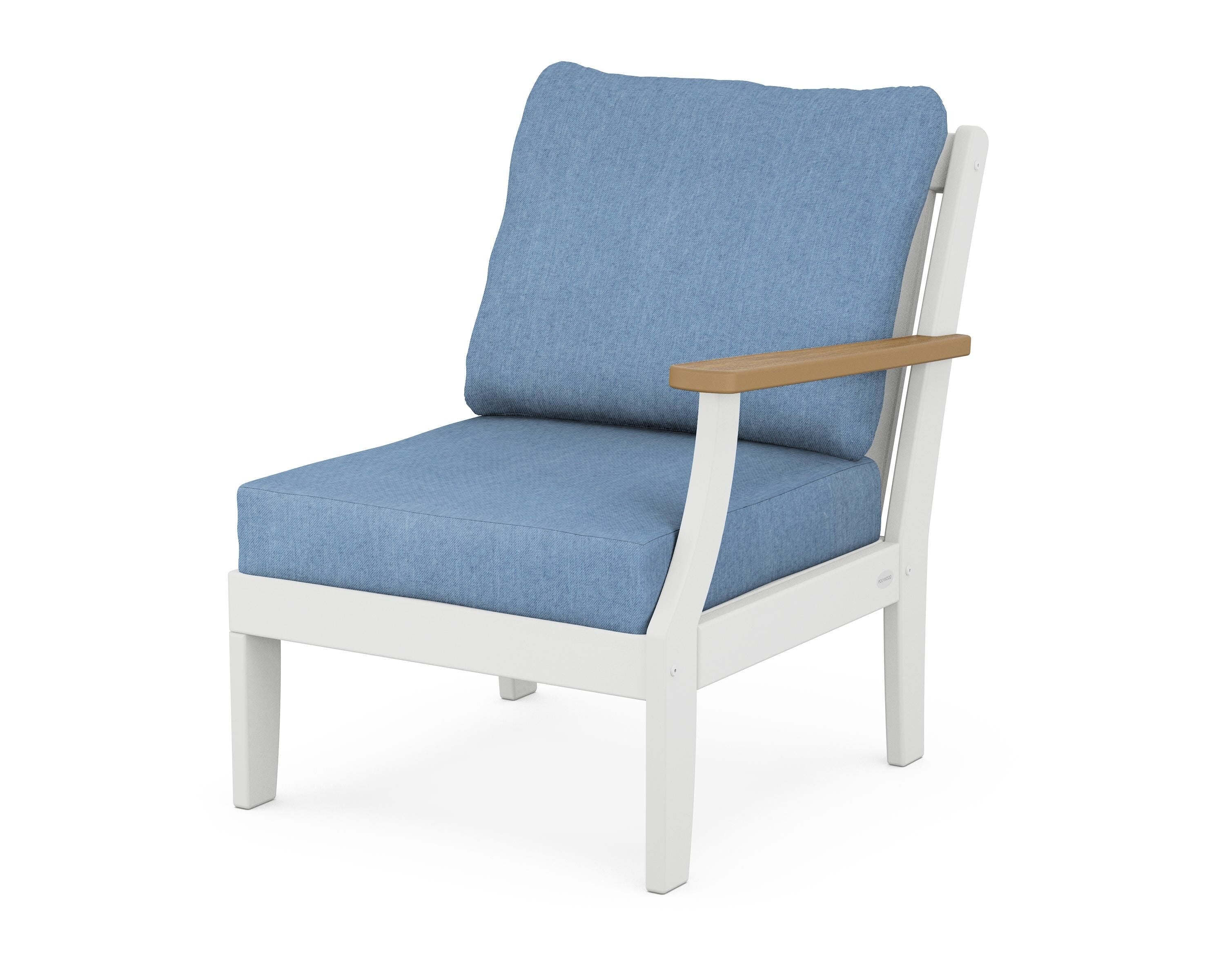 POLYWOOD® Braxton Modular Right Arm Chair in White / Natural / Sky Blue