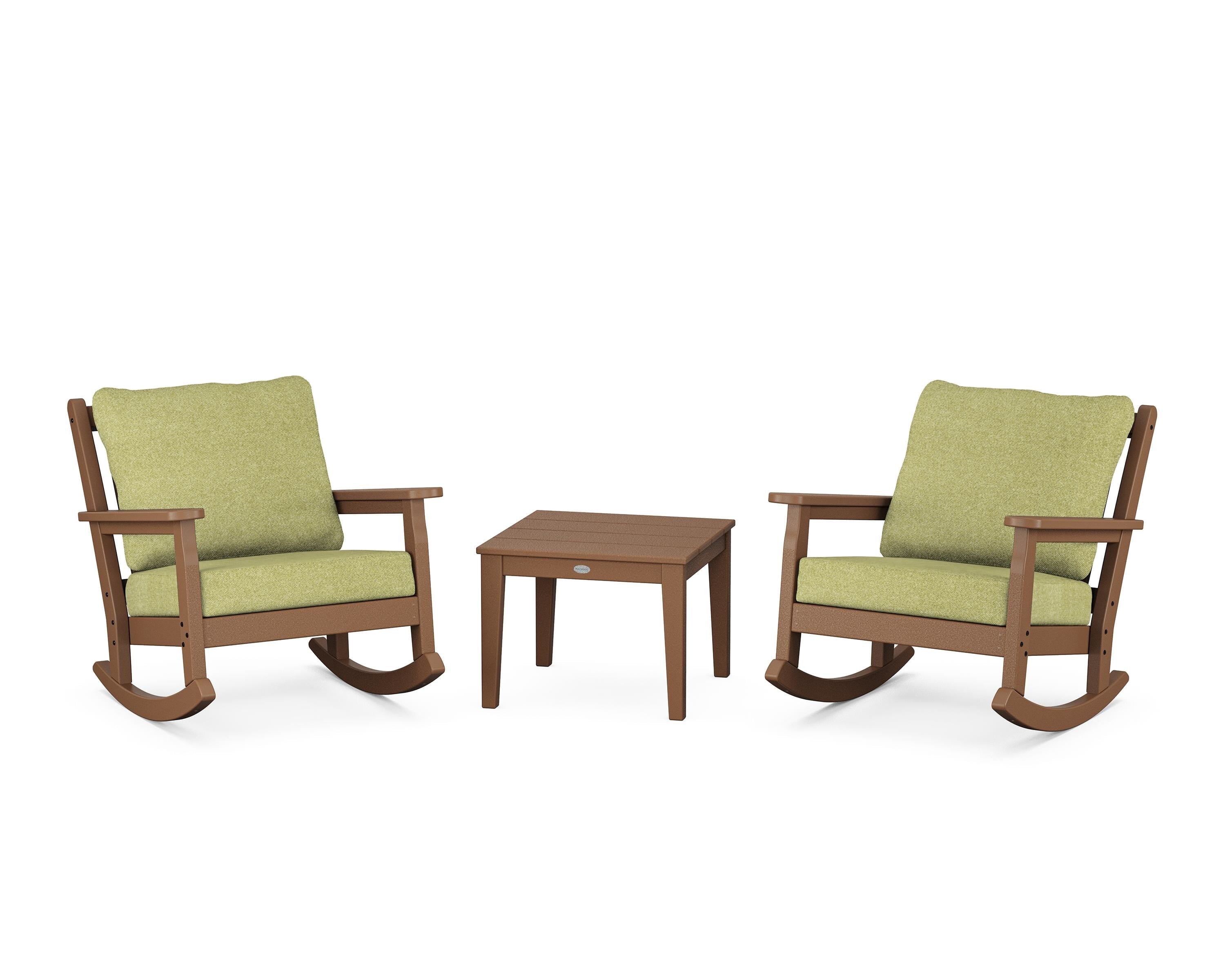 POLYWOOD® Chippendale 3-Piece Deep Seating Rocker Set in Teak / Chartreuse Boucle