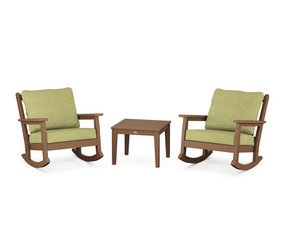 POLYWOOD® Chippendale 3-Piece Deep Seating Rocker Set in Teak / Chartreuse Boucle