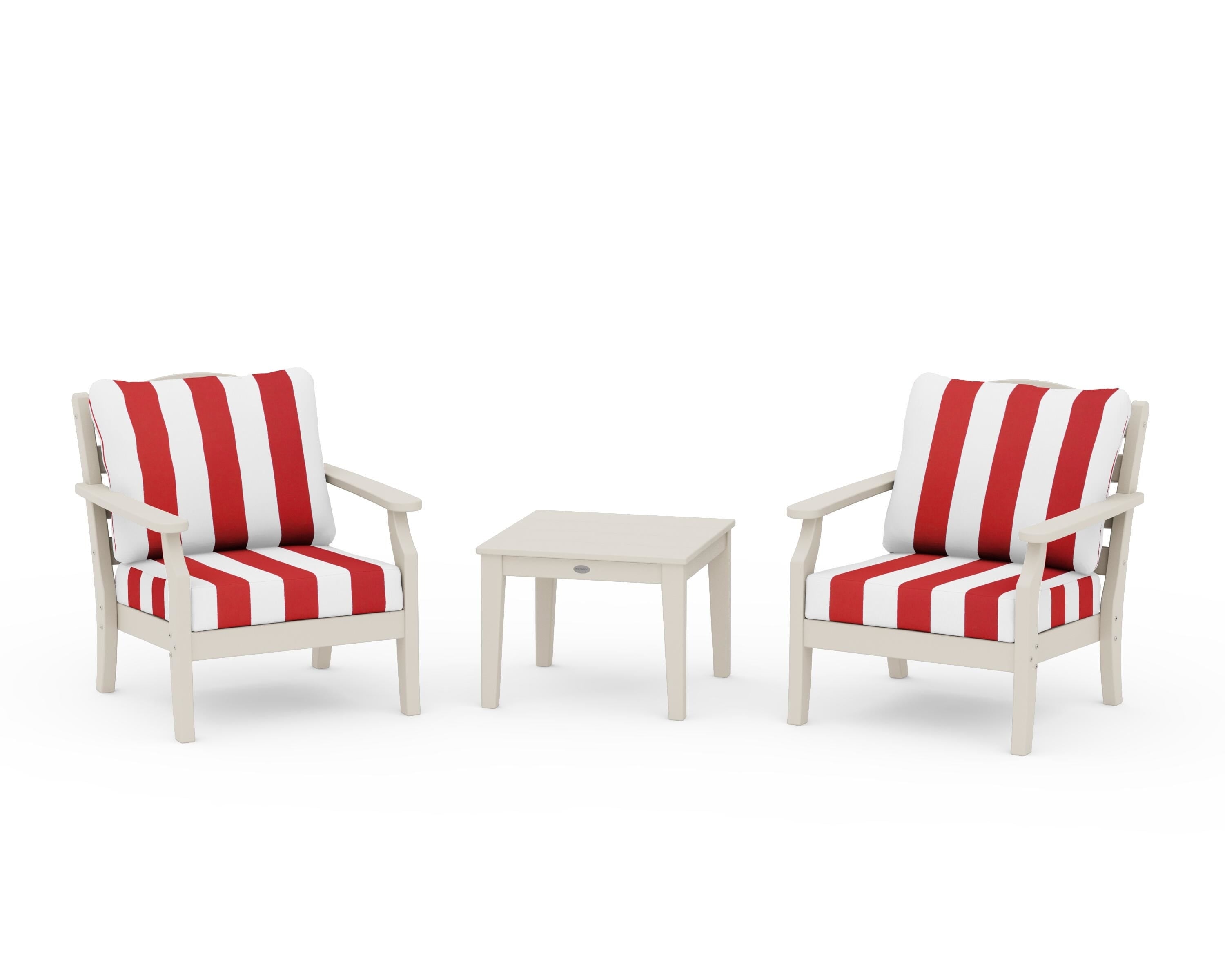 Draper James™ by  POLYWOOD® Savannah 3-Piece Deep Seating Set in Sand / Cabana Stripe Crimson