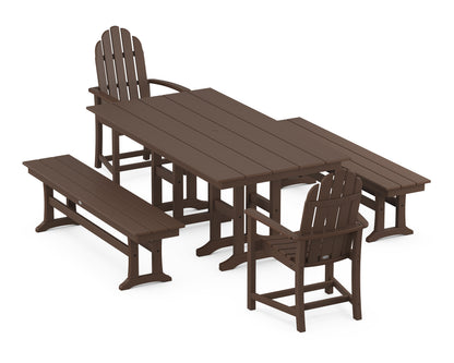 POLYWOOD® Classic Adirondack 5-Piece Farmhouse Dining Set with Benches in Mahogany
