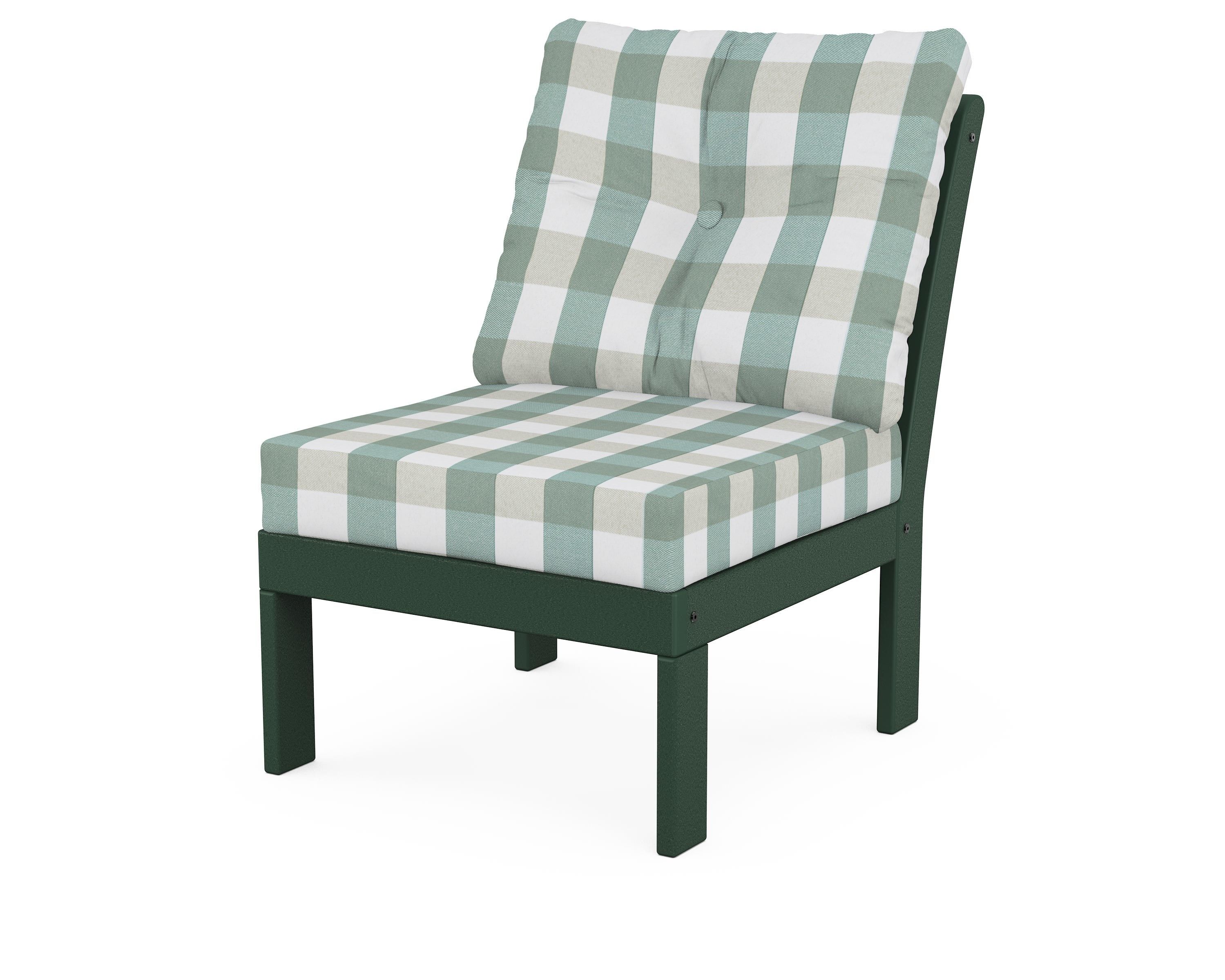 POLYWOOD® Vineyard Modular Armless Chair in Green / Buffalo Plaid Glacier Spa