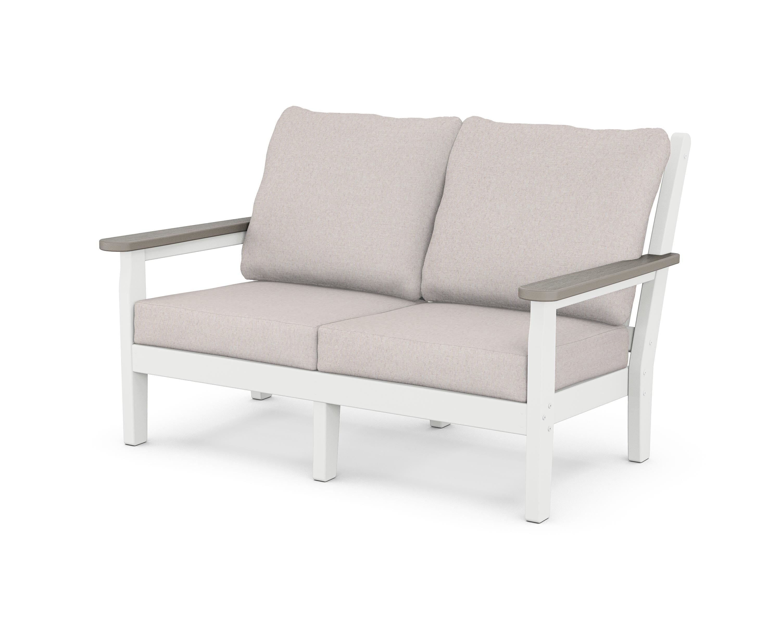 POLYWOOD® Chippendale Deep Seating Loveseat in White / Driftwood / Dune Burlap