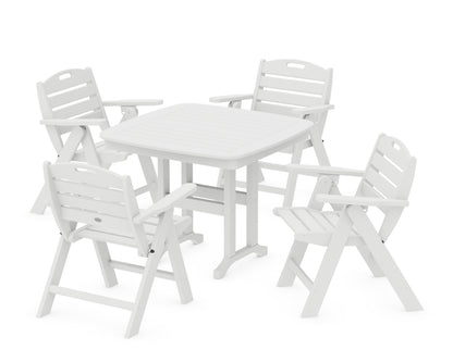 POLYWOOD® Nautical Folding Lowback Chair 5-Piece Dining Set in White