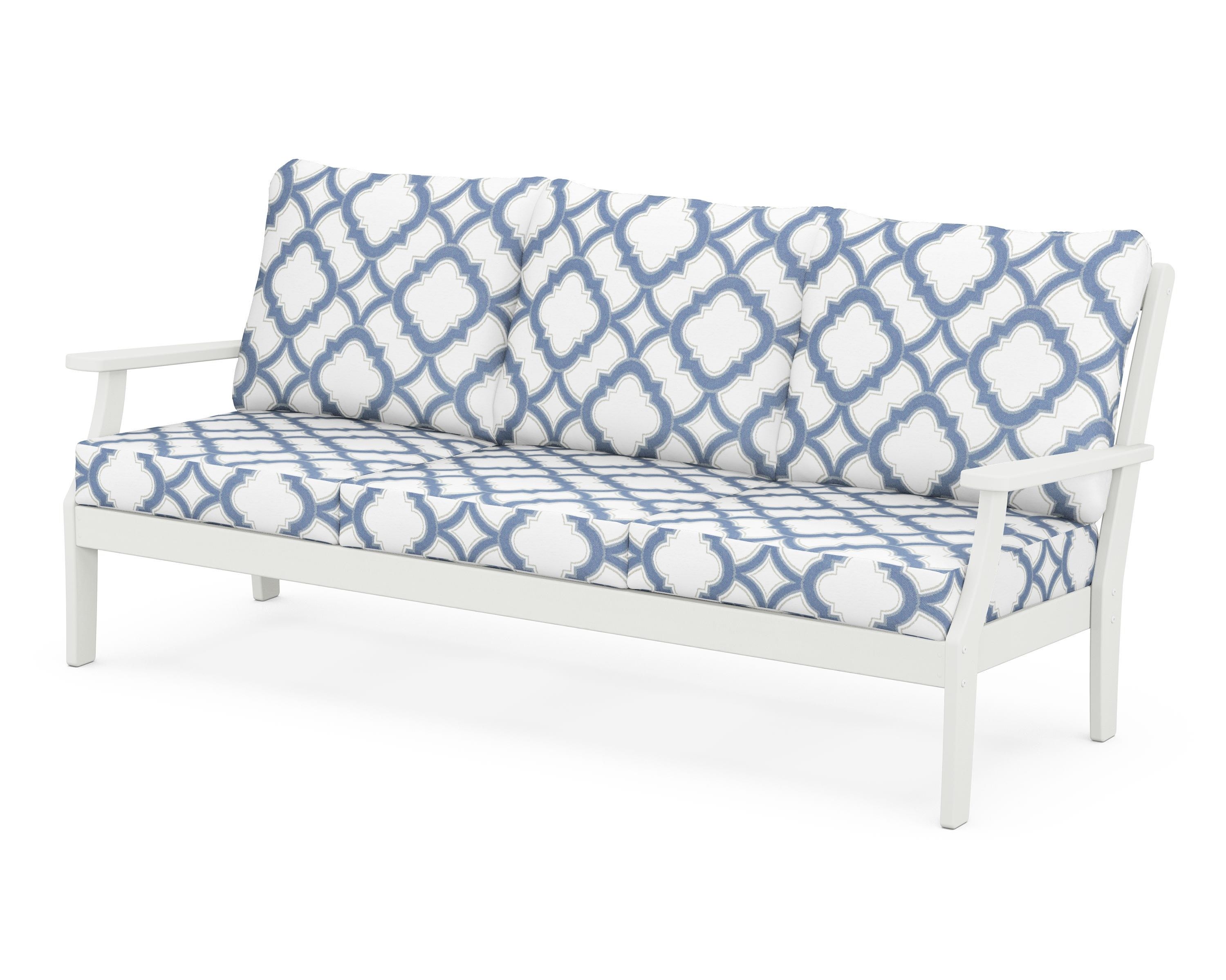POLYWOOD® Braxton Deep Seating Sofa in Vintage White / Trellis Sky Blue