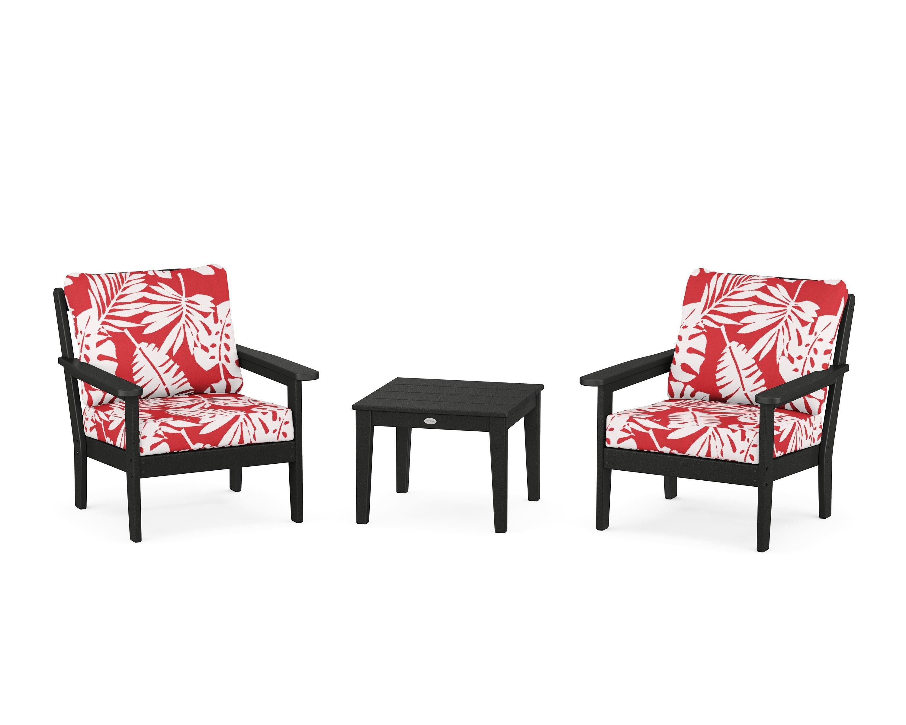 Country Living Cottage 3-Piece Deep Seating Set in Black / Leaf Crimson