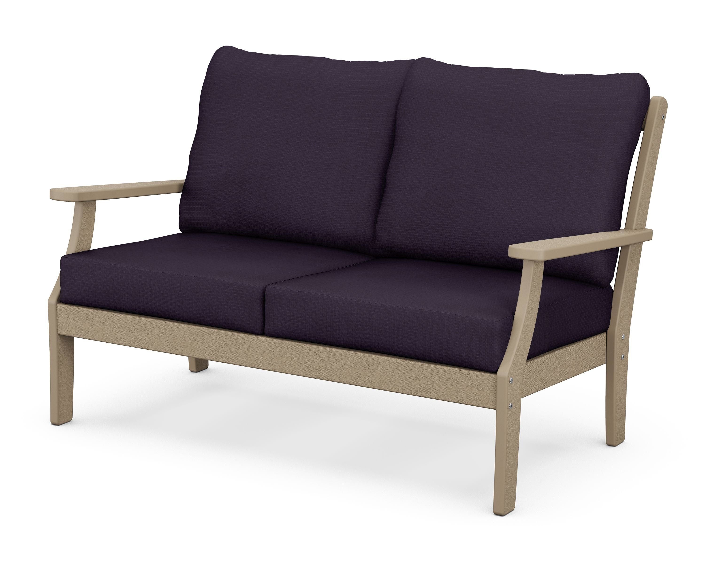 POLYWOOD® Braxton Deep Seating Loveseat in Vintage Sahara / Navy Linen
