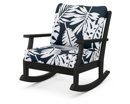 POLYWOOD® Braxton Deep Seating Rocking Chair in Black / Leaf Marine Indigo