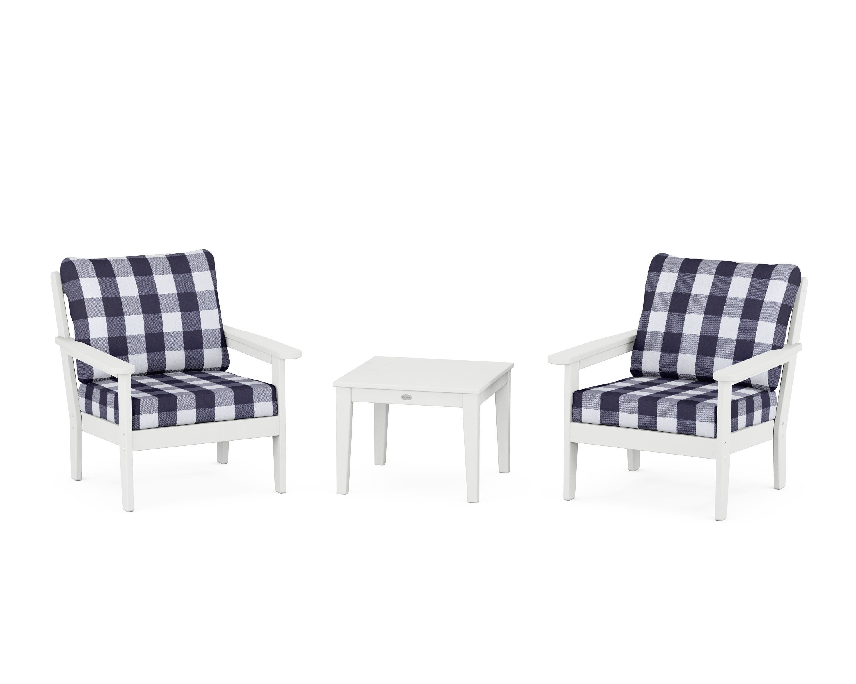 Country Living Cottage 3-Piece Deep Seating Set in White / Buffalo Plaid Navy