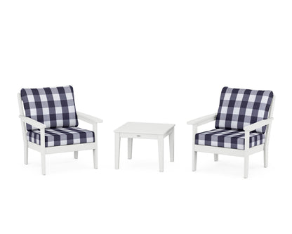 Country Living Cottage 3-Piece Deep Seating Set in White / Buffalo Plaid Navy