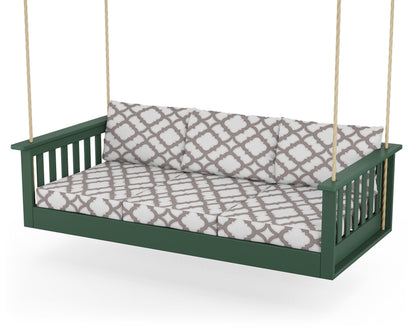 POLYWOOD® Vineyard Daybed Swing in Green / Trellis Grey Mist