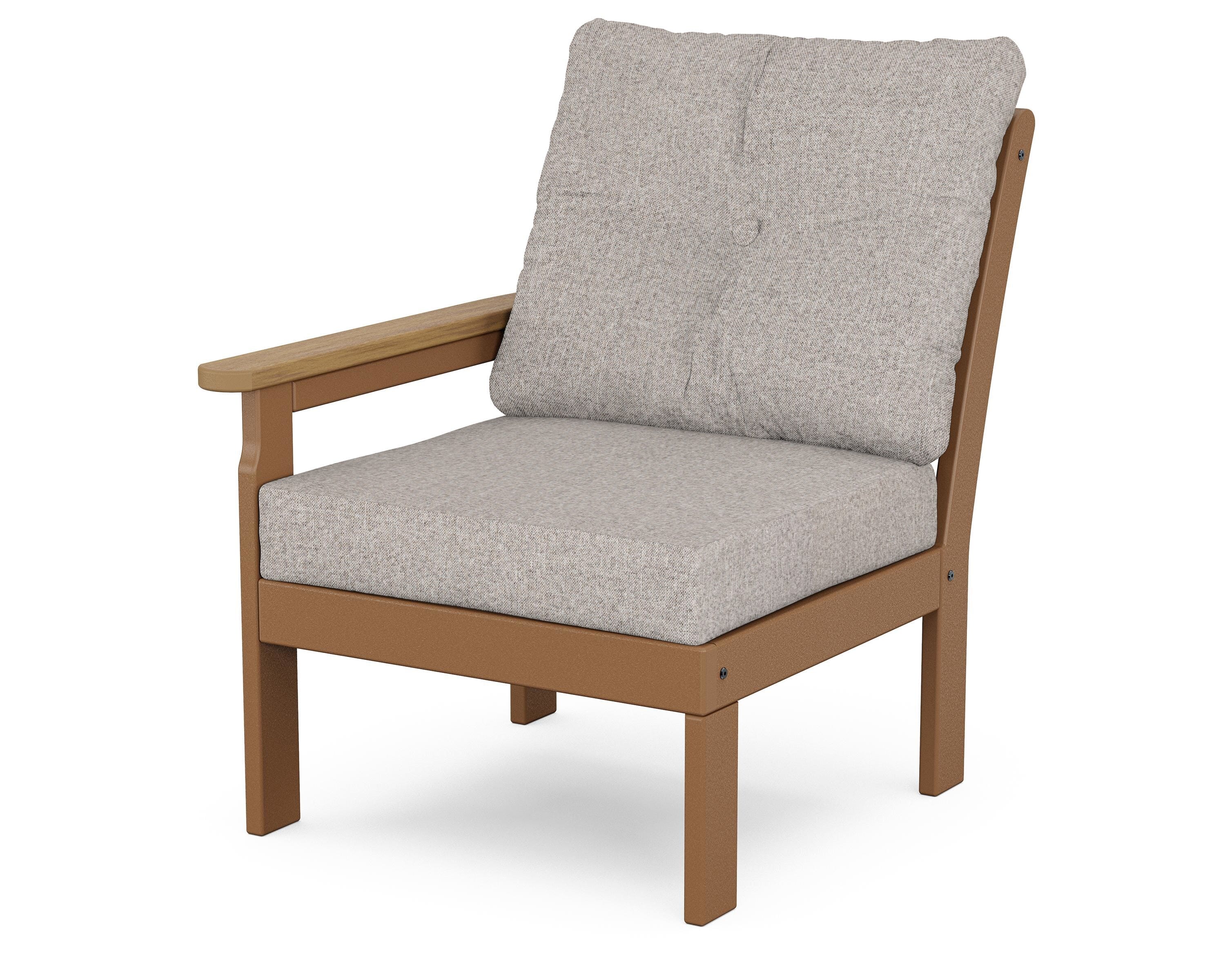 POLYWOOD® Vineyard Modular Left Arm Chair in Teak / Natural / Weathered Tweed