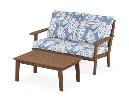 POLYWOOD® Lakeside 2-Piece Lounge Loveseat Set in Teak / Leaf Sky Blue
