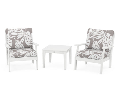 POLYWOOD® Braxton 3-Piece Deep Seating Set in White / Leaf Grey Mist