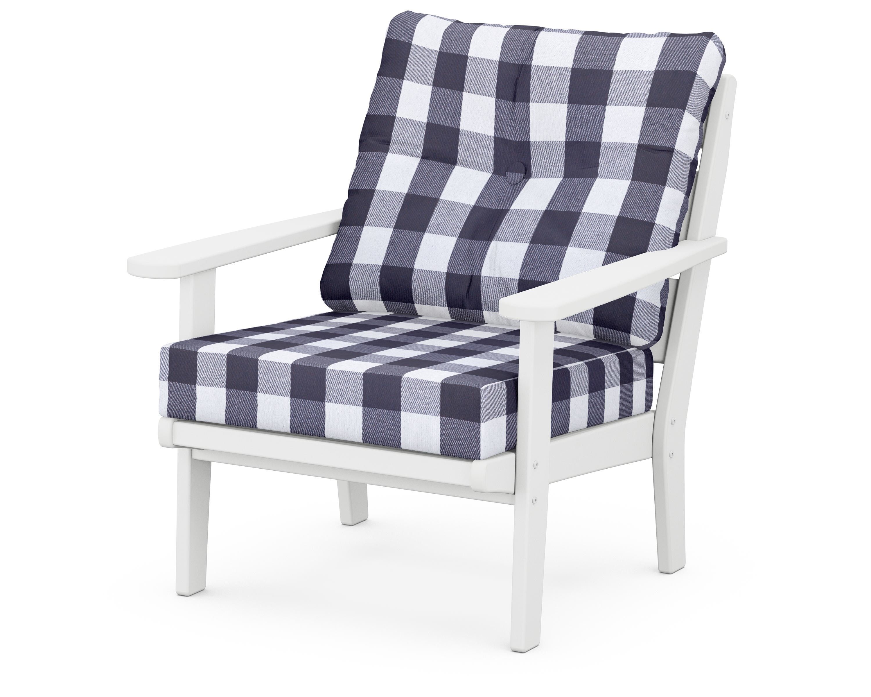 POLYWOOD® Lakeside Deep Seating Chair in White / Buffalo Plaid Navy