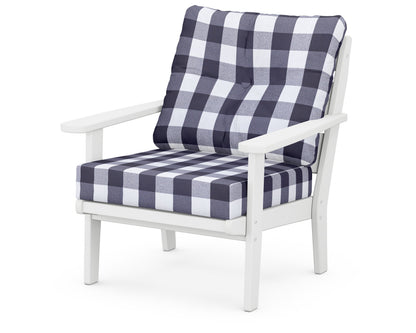 POLYWOOD® Lakeside Deep Seating Chair in White / Buffalo Plaid Navy