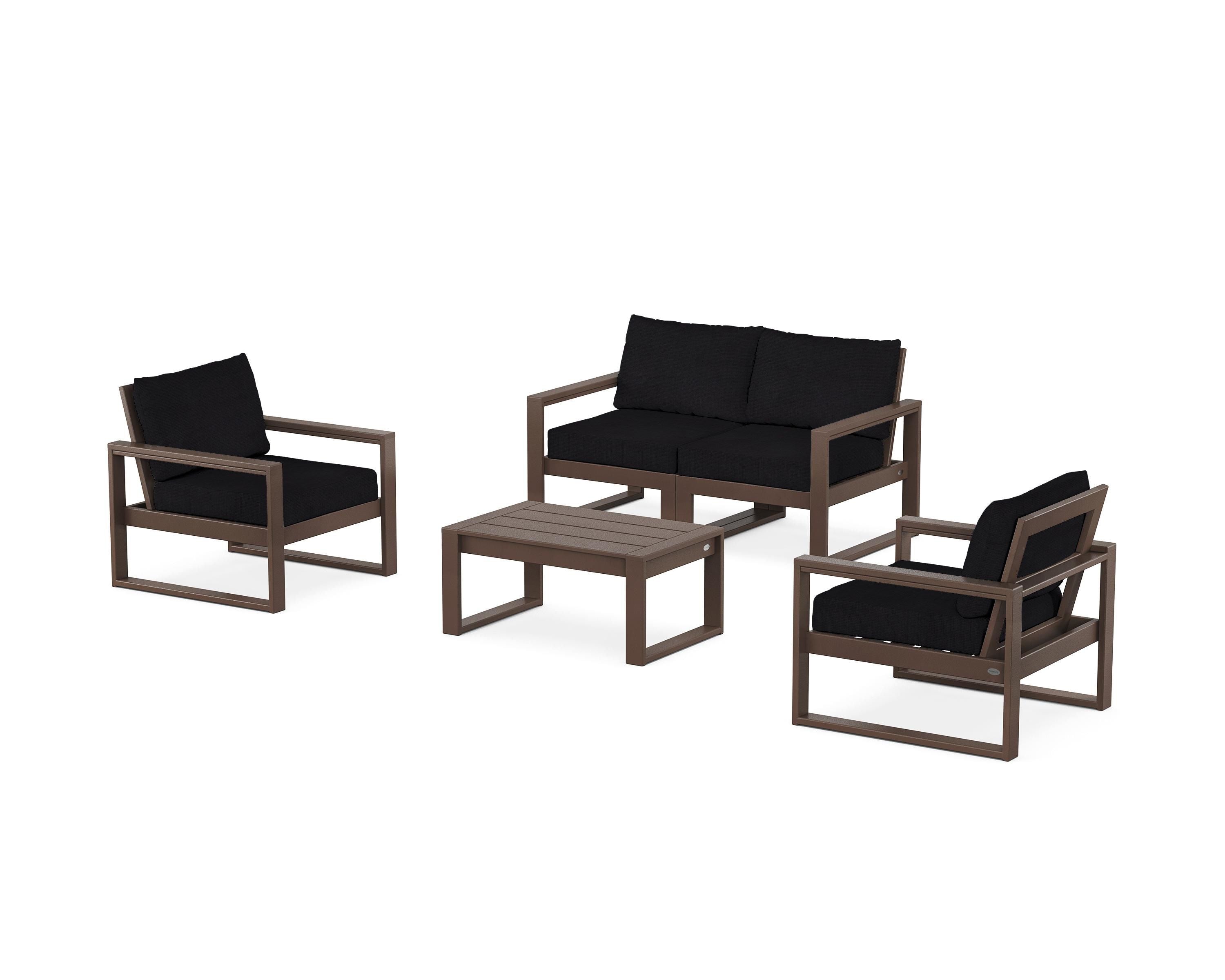 POLYWOOD® EDGE Sectional 4-Piece Deep Seating Set with Loveseat in Mahogany / Midnight Linen
