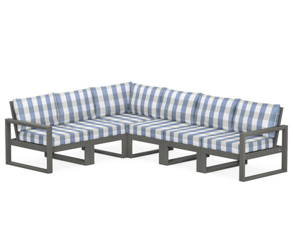POLYWOOD® EDGE 6-Piece Modular Deep Seating Set in Slate Grey / Buffalo Plaid Sky Blue