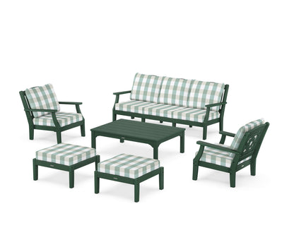 Martha Stewart by POLYWOOD® Chinoiserie 6-Piece Lounge Sofa Set in Green / Buffalo Plaid Glacier Spa