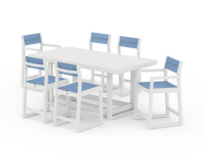 POLYWOOD® EDGE Sling 7-Piece Counter Table Set in White / Poolside Sling