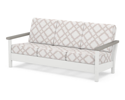 POLYWOOD® Harbour Deep Seating Sofa in White / Driftwood / Trellis Dune Burlap
