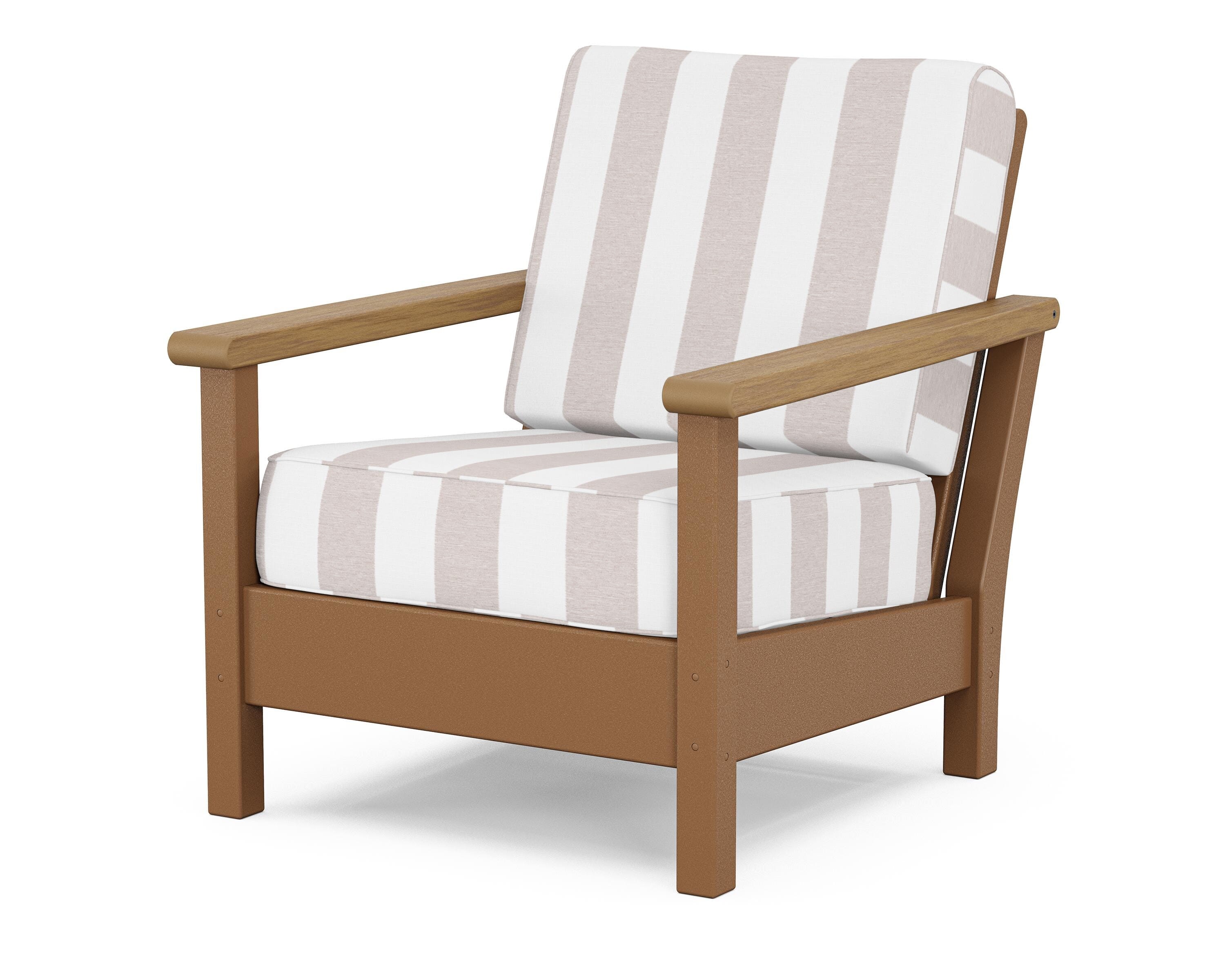 POLYWOOD® Harbour Deep Seating Chair in Teak / Natural / Cabana Stripe Dune Burlap