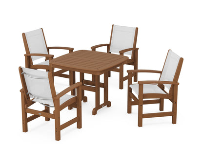 POLYWOOD® Coastal 5-Piece Dining Set in Teak / White Sling