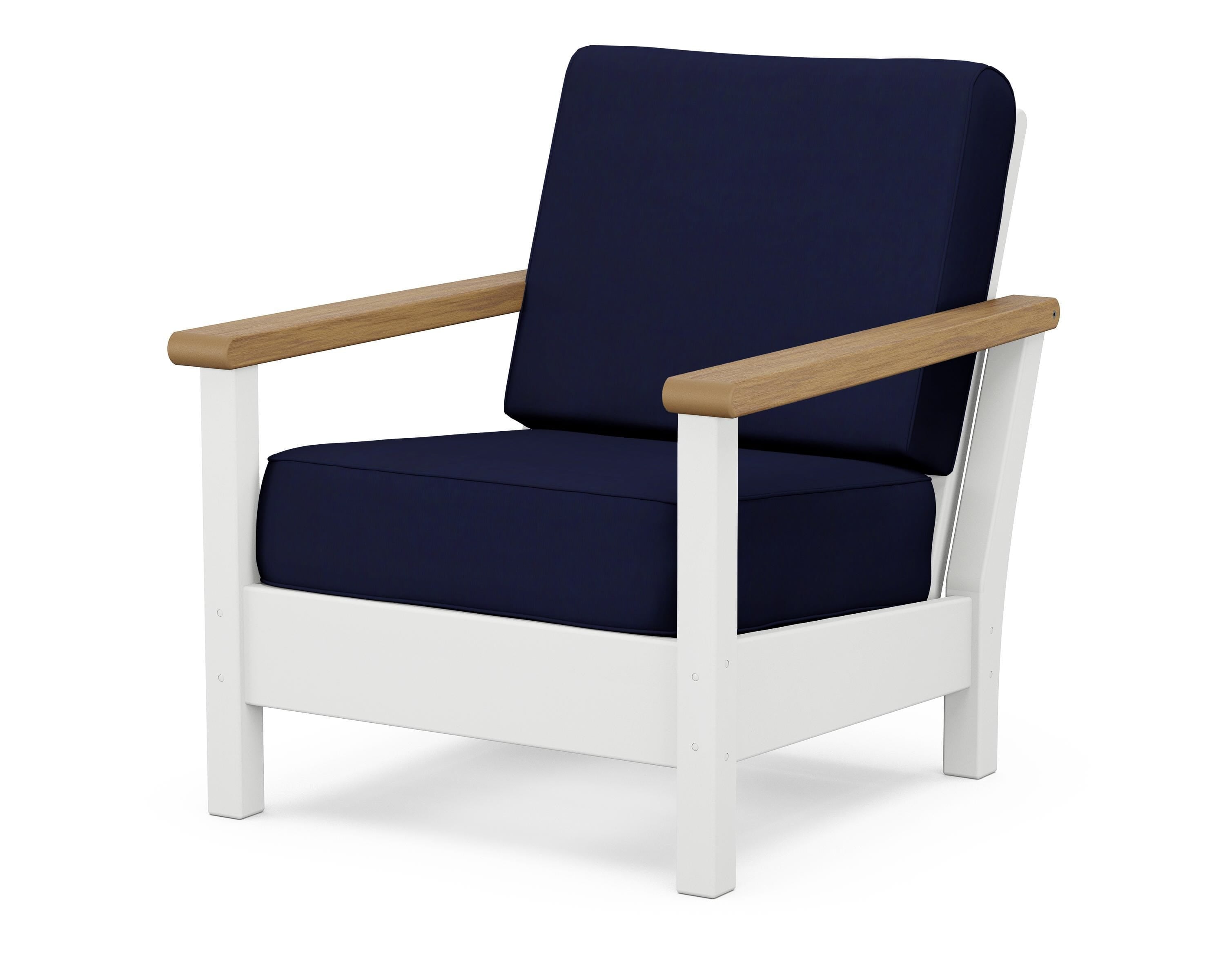 POLYWOOD® Harbour Deep Seating Chair in White / Natural / Navy