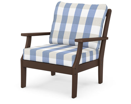 POLYWOOD® Braxton Deep Seating Chair in Mahogany / Buffalo Plaid Sky Blue