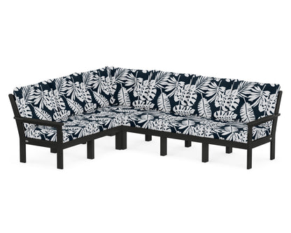POLYWOOD® Vineyard 6-Piece Sectional in Black / Leaf Marine Indigo