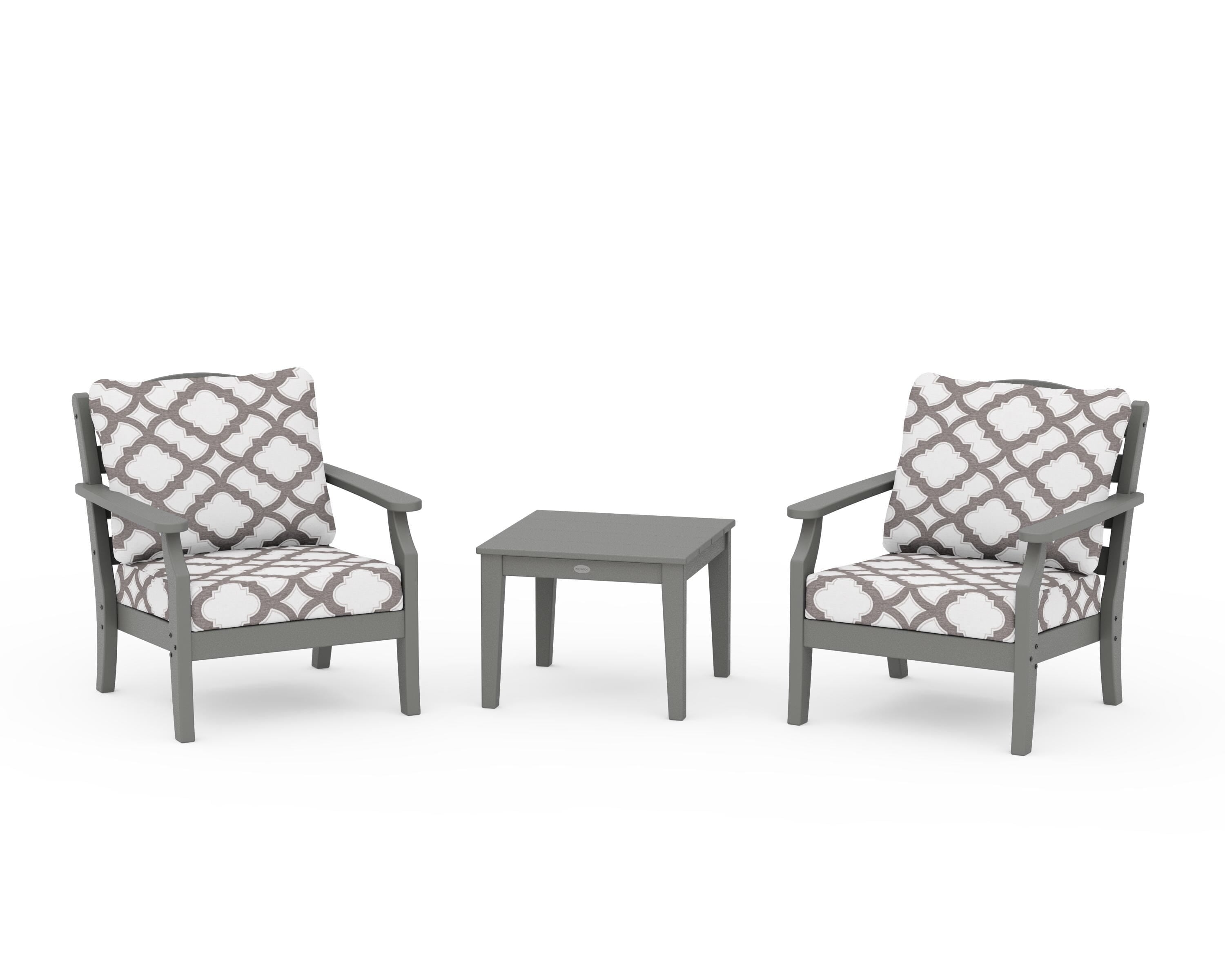 Draper James™ by  POLYWOOD® Savannah 3-Piece Deep Seating Set in Slate Grey / Trellis Grey Mist