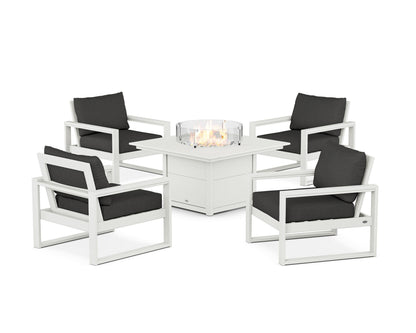 POLYWOOD® EDGE Sectional 5-Piece Deep Seating Set with Fire Pit Table in Vintage White / Spectrum Carbon