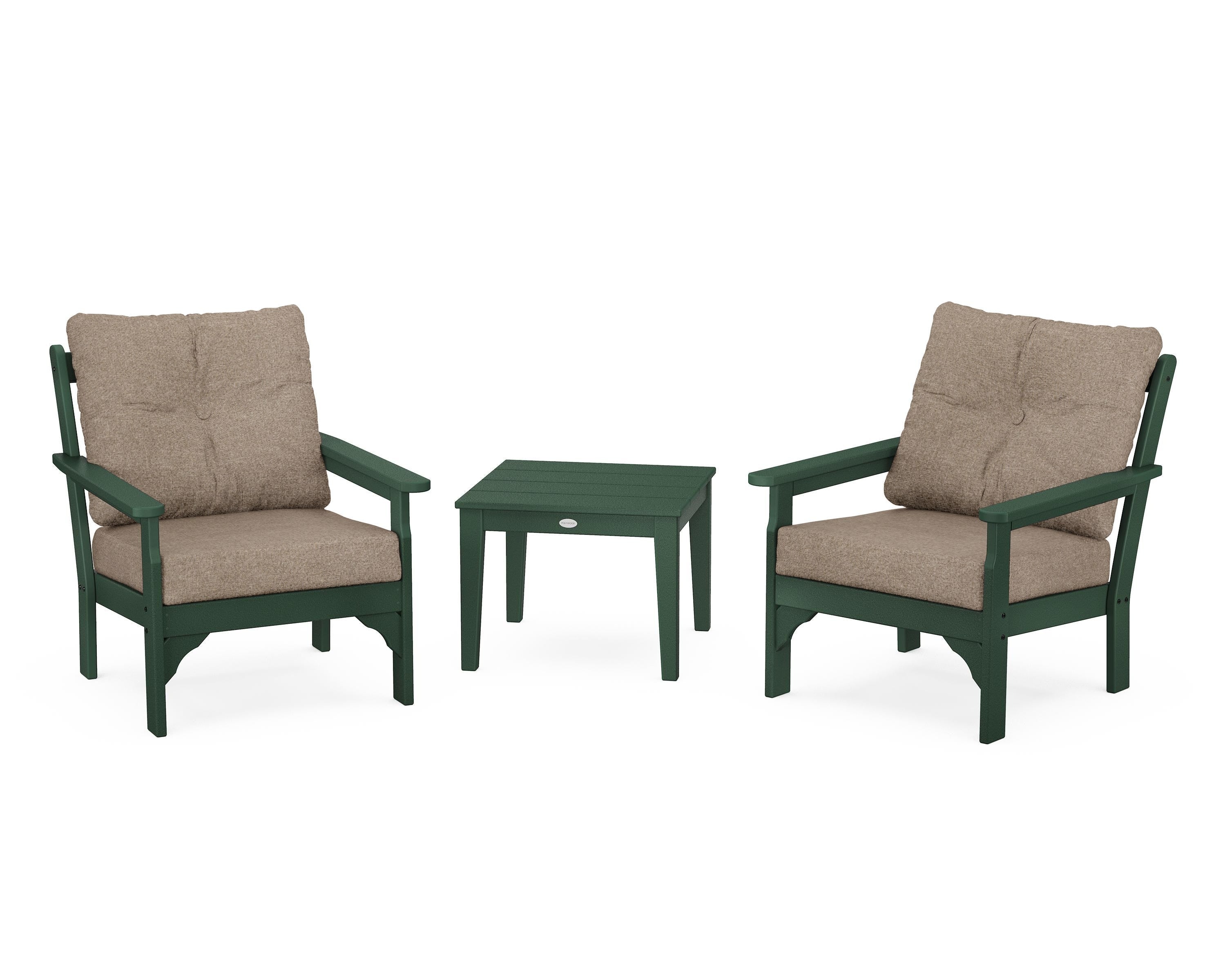 POLYWOOD® Vineyard 3-Piece Deep Seating Set in Green / Spiced Burlap