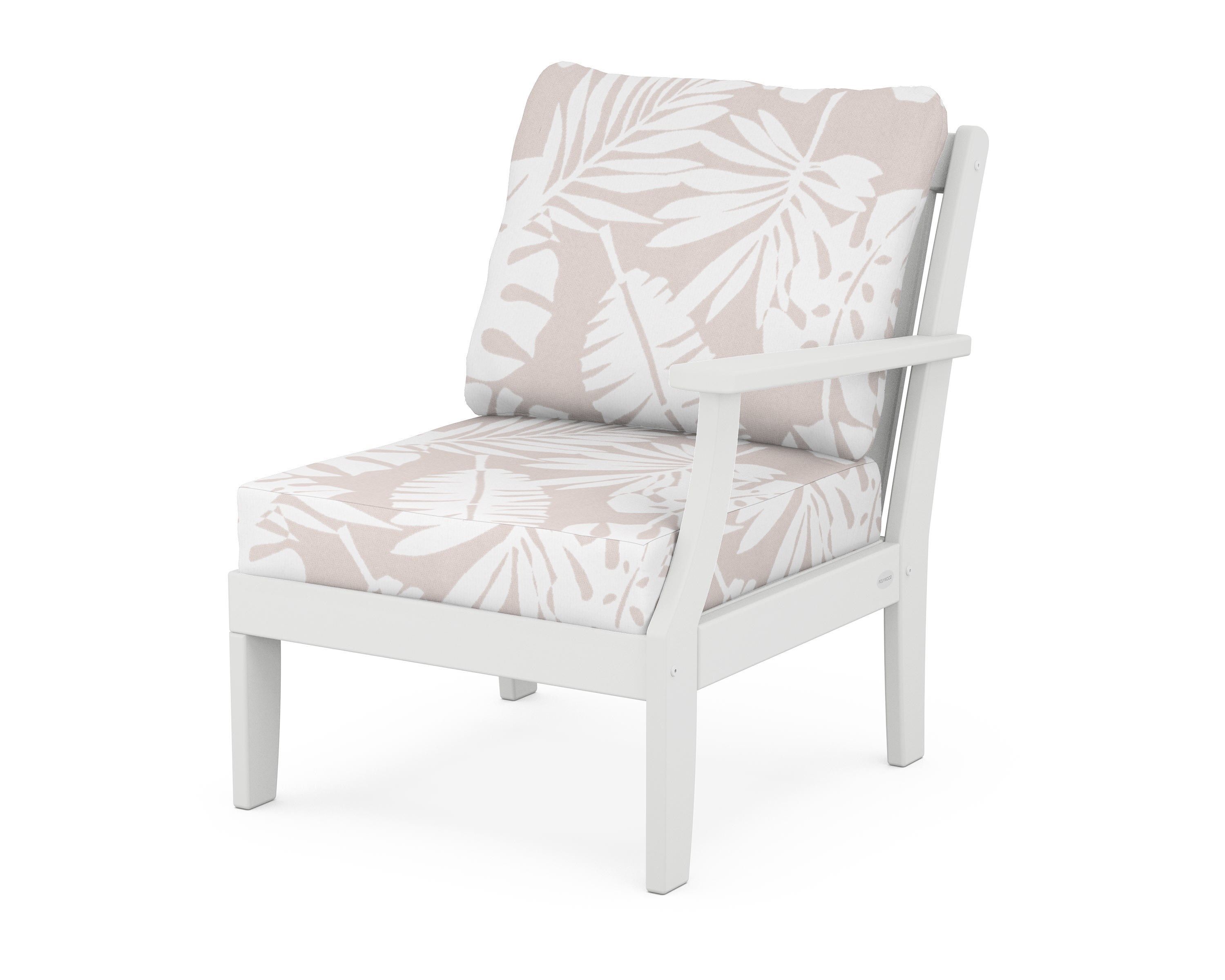POLYWOOD® Braxton Modular Right Arm Chair in White / Leaf Dune Burlap