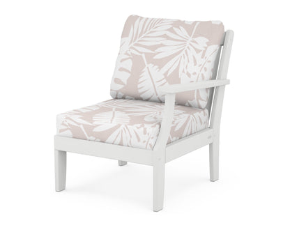 POLYWOOD® Braxton Modular Right Arm Chair in White / Leaf Dune Burlap