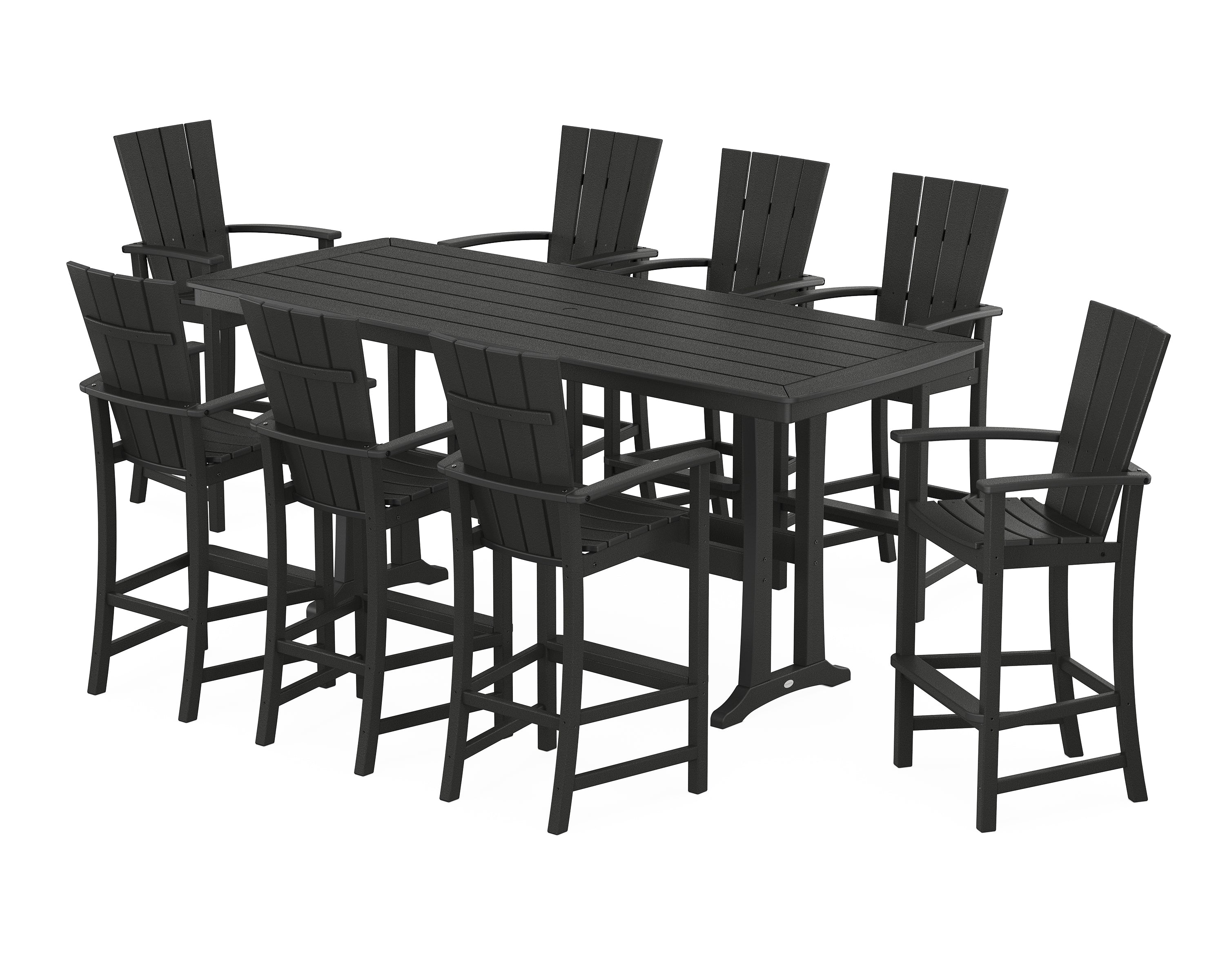 POLYWOOD® Quattro Adirondack 9-Piece Bar Set with Trestle Legs in Black