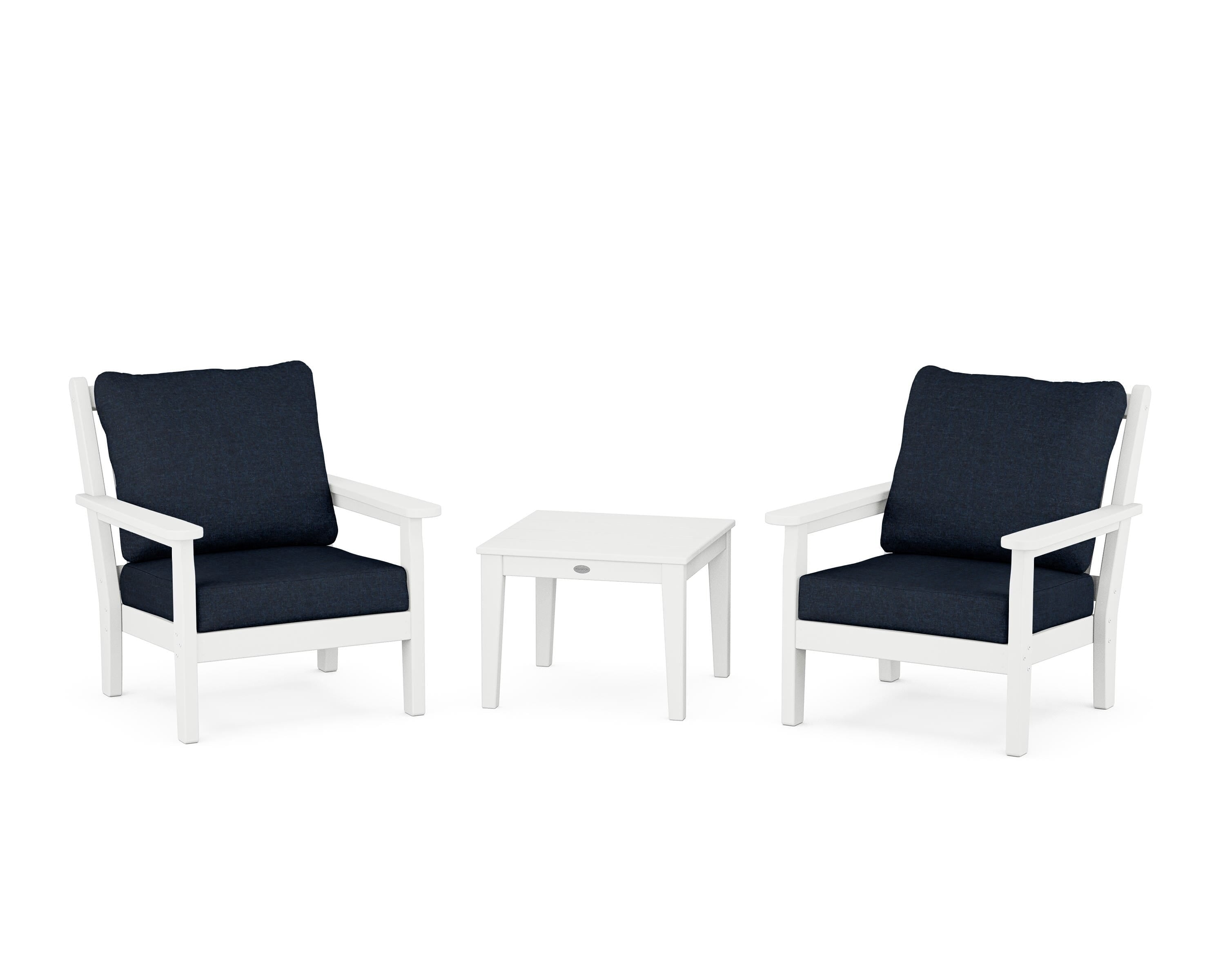 POLYWOOD® Chippendale 3-Piece Deep Seating Set in White / Marine Indigo