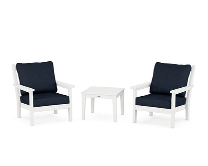 POLYWOOD® Chippendale 3-Piece Deep Seating Set in White / Marine Indigo