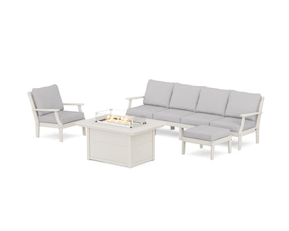 POLYWOOD® Braxton Sectional Lounge and Fire Pit Set in Sand / Granite