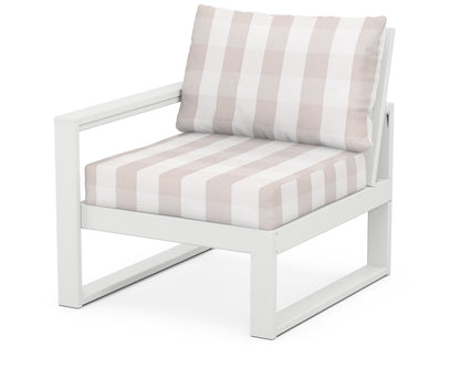 POLYWOOD® EDGE Modular Left Arm Chair in White / Buffalo Plaid Dune Burlap