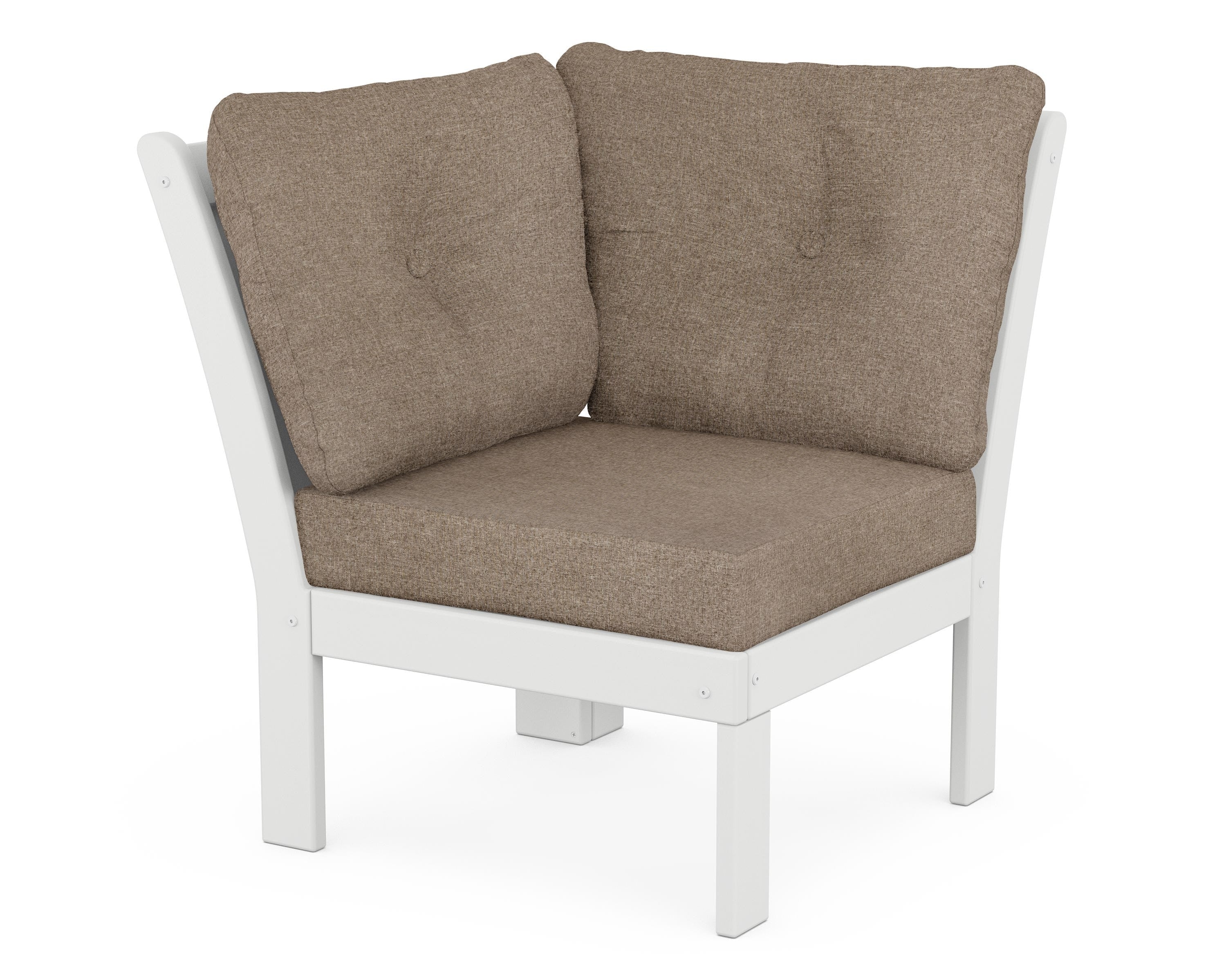 POLYWOOD® Vineyard Modular Corner Chair in White / Spiced Burlap